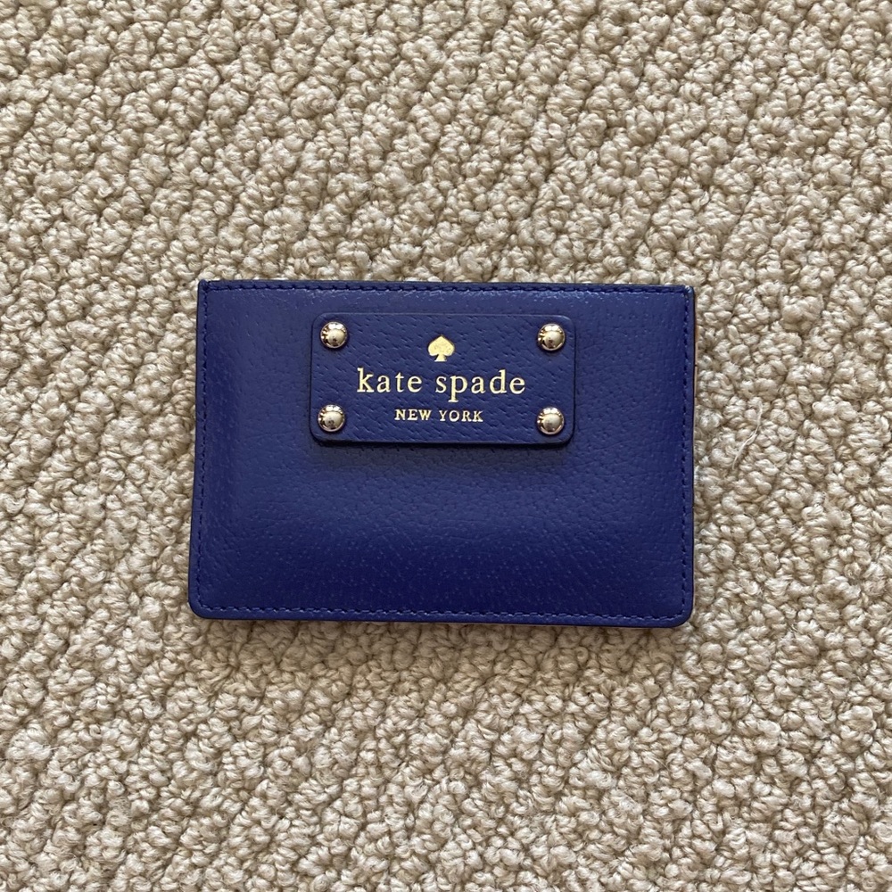 Kate Spade Cardholder Wallet Leather Navy Blue Tan Like New Small Colorblock